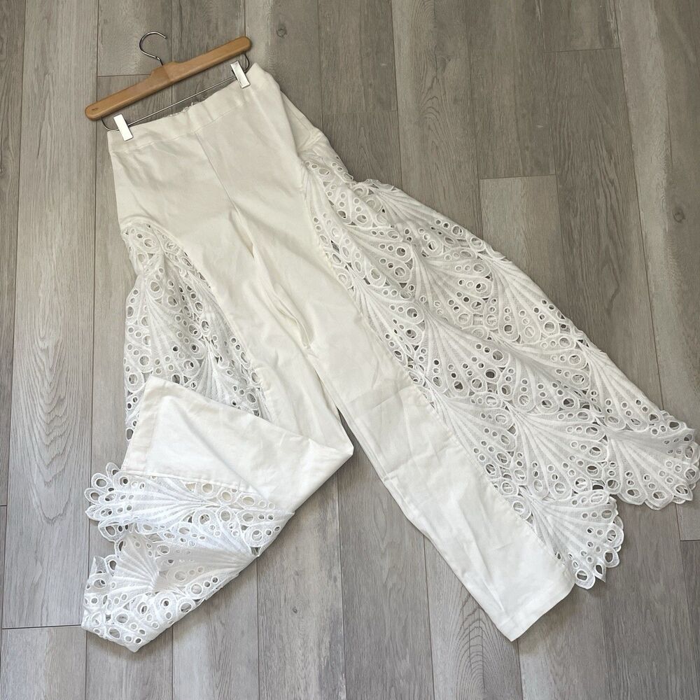 Fashion Nova Pants carmen eyelet lace wide leg womens White small boho festival